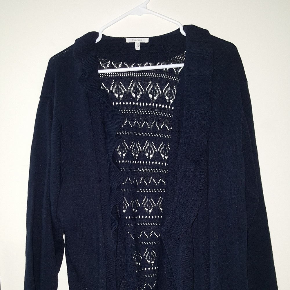 Maurices Plus Size (3X) Navy Ruffled Cardigan